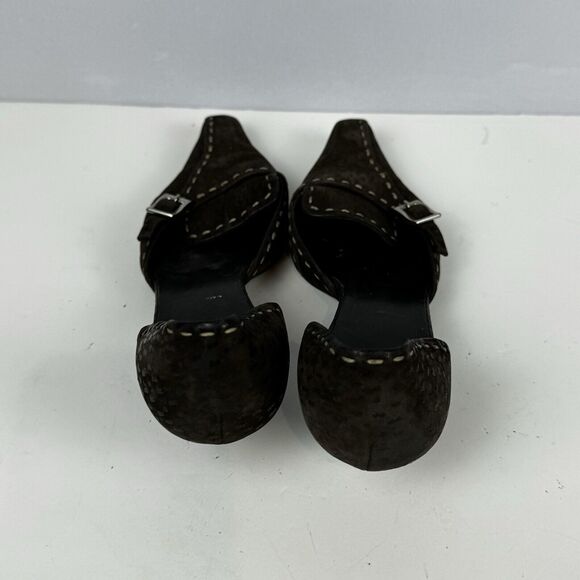 Prada Brown Suede D'Orsay Pumps Kitten Heels Buckle Pointed Toe Size 5.5 EU 35.5 - Picture 7 of 12